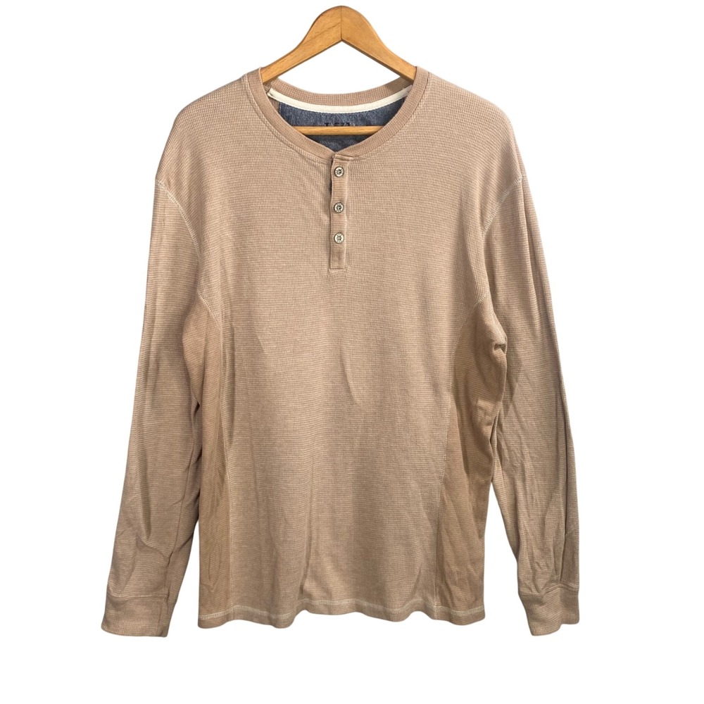 BKE‎ Long Sleeve Henley Thermal Shirt Tan Mens Size Large Heritage Layering Y2k